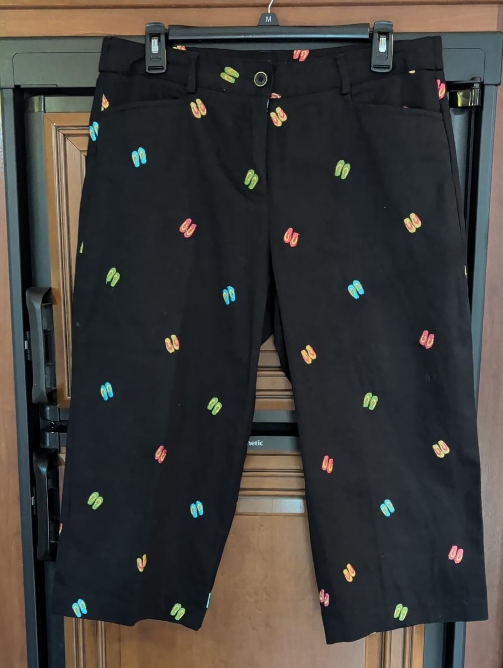 Counterparts Black Capris with Multicolor Flip-Flop Embroidery